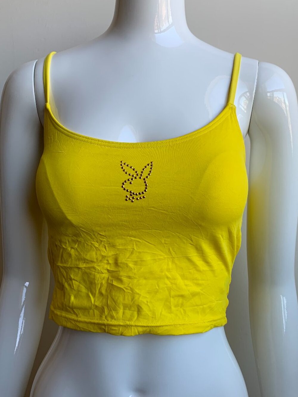 playboy yellow studded bunny logo crop bikini tankini swim top